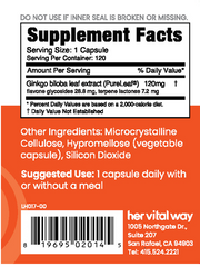 Supplement facts panel. PureLeaf Ginkgo biloba extract 120 mg. Take 1 capsule daily with or without a meal. 