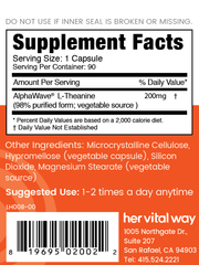 supplement facts panel. Alphawave L-Theanine 200mg. Take 1-2 capsules a day with or without a meal. 
