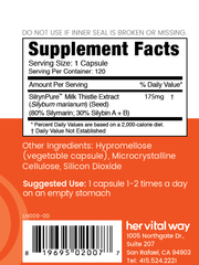 supplement facts panel SilrynPure Milk Thistle Extract 175 mg. Seed source. 80% silymarin, 30% silybin a+b. Take 1 capsule 1-2 times a day on an empty stomach.